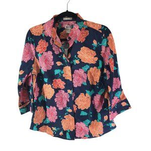 Chicos Floral No-Iron Button Up Blouse Floral Colorful Size 0 (US size 4-6)